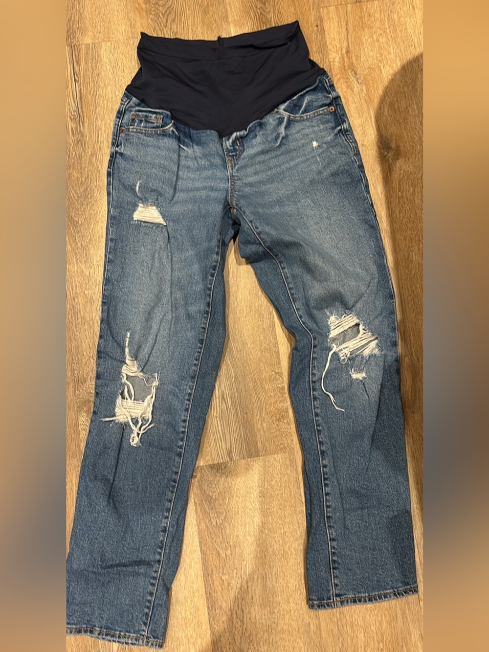 TALL Length- Old Navy Maternity Distressed Blue Denim Straight Jeans